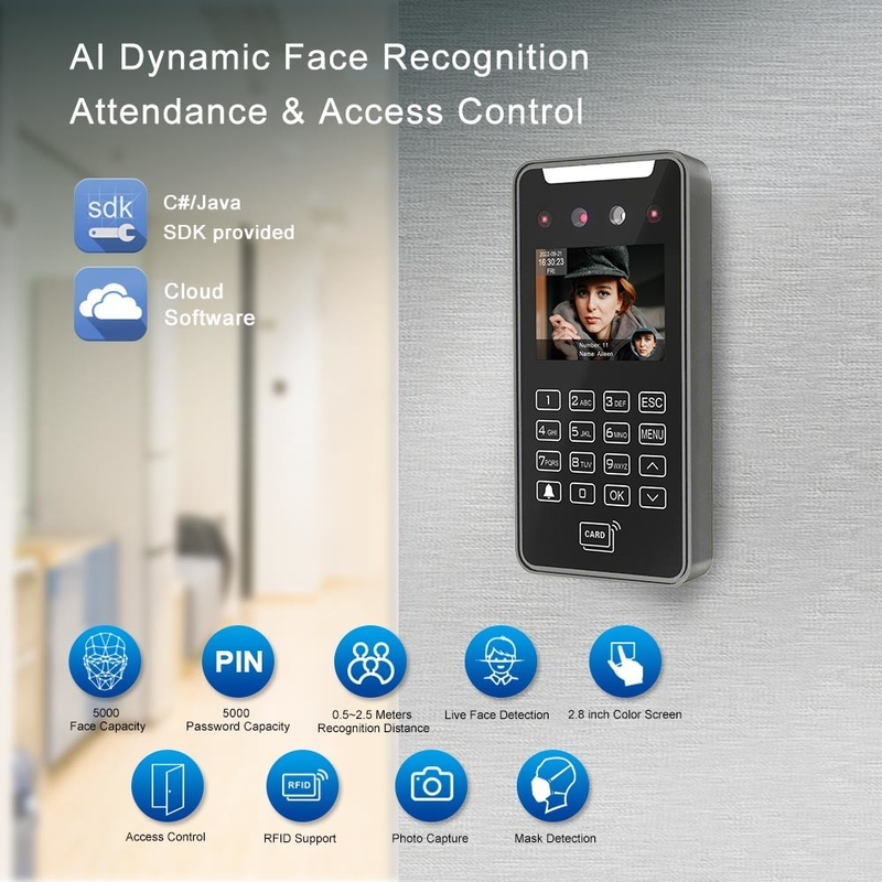 TCP / IP Wifi RFID AI Face Recognition Biometric Access Control Products Cloud Based