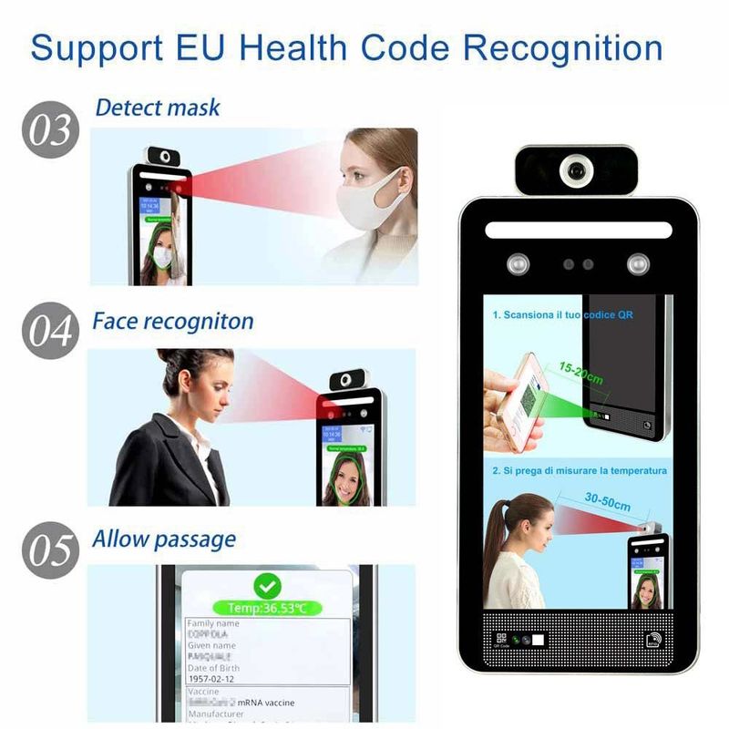DC12V AI Face Recognition Access Control EU Green Pass Digital