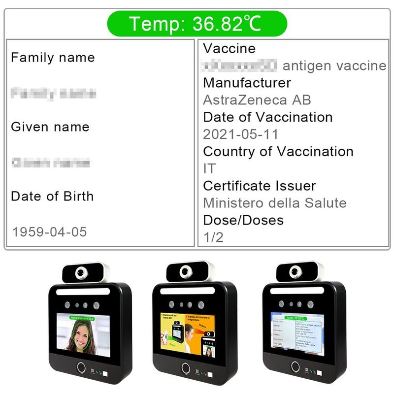 Italy Verifica C19 Face Recognition Temperature Scanner Kiosk Standalone