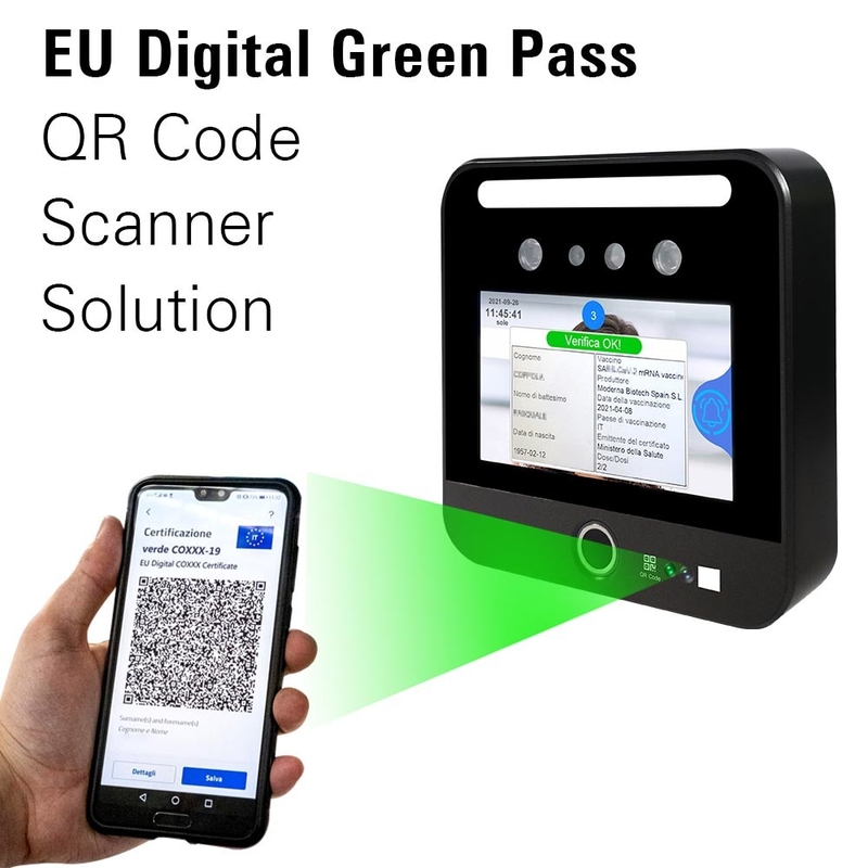 Face Recognition Verifica C19 EURO Vaccine Scan Green Pass Reader Access Control System