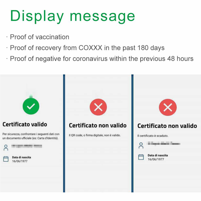COVID 19 Digital Green Passport Eu Health Code Reader Italy Checked Green Pass Scanner