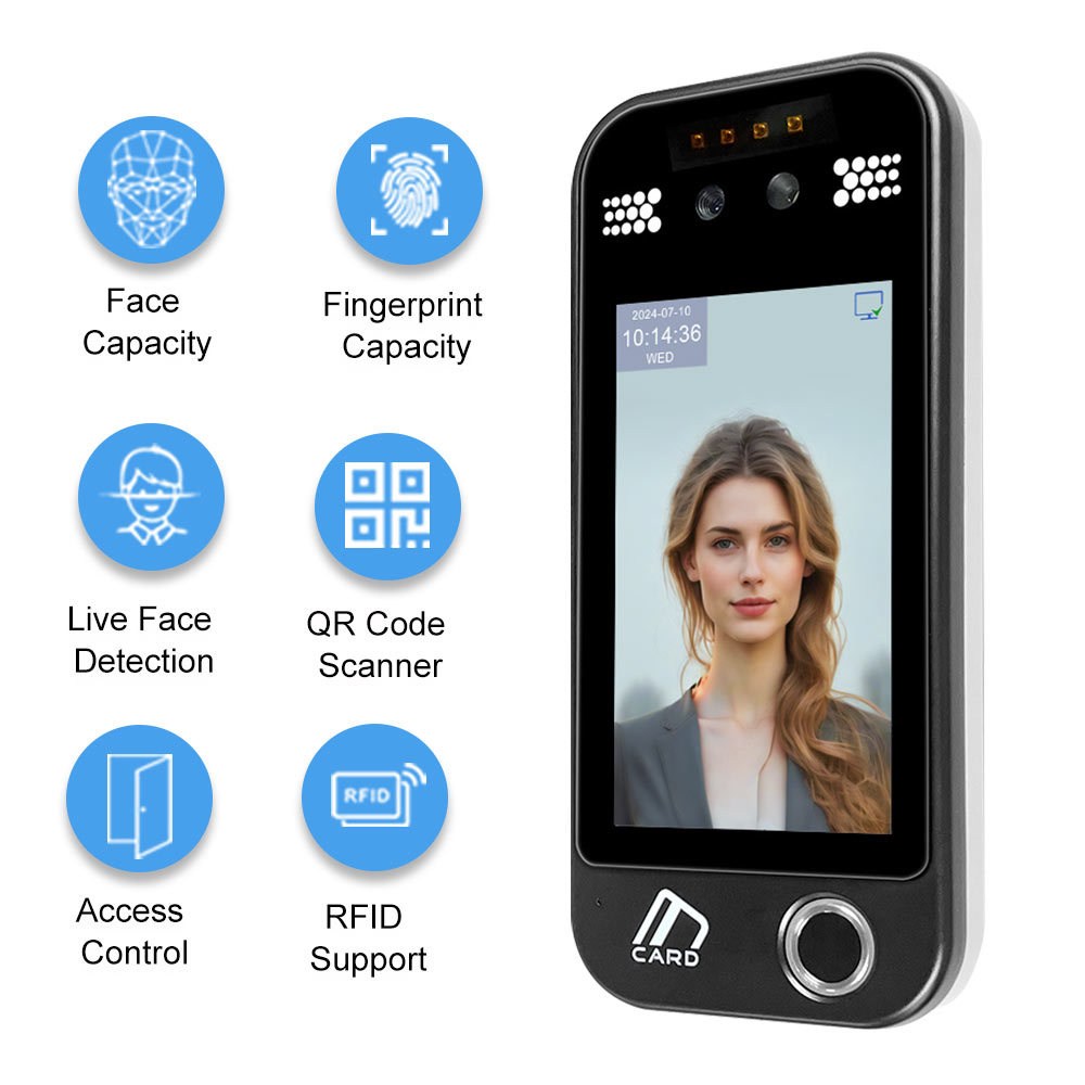 5 Inch Touch Screen Face Fingerprint QR Code Access Control System ...