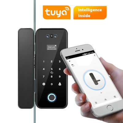 Aluminum ABS Tuya Smart Lock Face Recognition Fingerprint Frameless Glass Door Lock